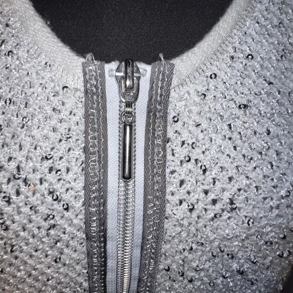 Laura Ashley large ladies white open knit silver sequent pocket zip cardigan - Picture 2 of 10